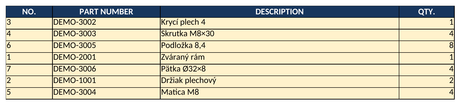 Assembly bill of materials with 7 items in the XLSX export